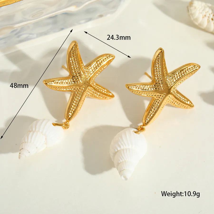 1 Piece Glam Shiny Starfish Conch 304 Stainless Steel Ear Studs