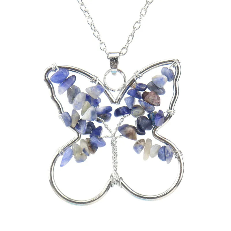 ethnic style butterfly natural stone pendant necklace 1 piece
