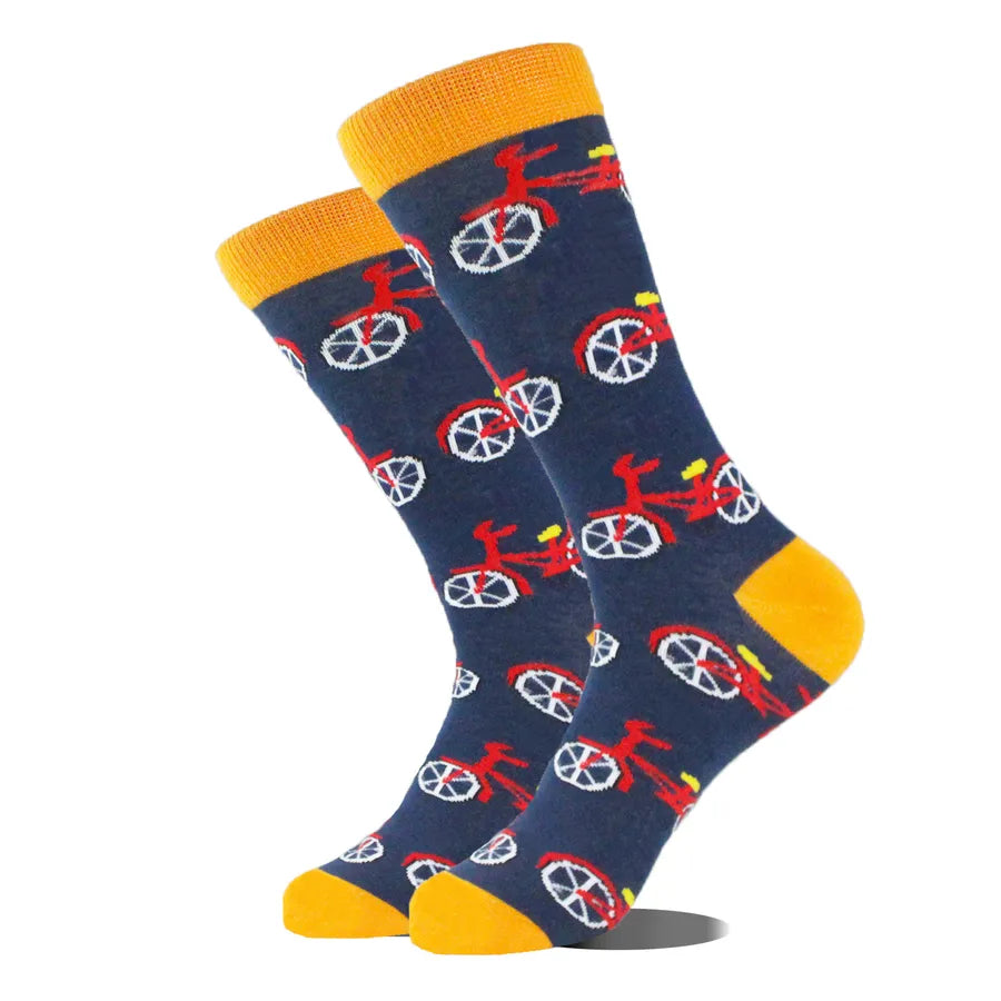 Men's Simple Style Cartoon Bicycle Nylon Cotton Crew Socks A Pair