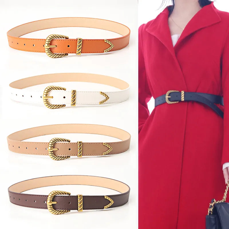Simple Style Solid Color Pu Leather Alloy Women's Leather Belts