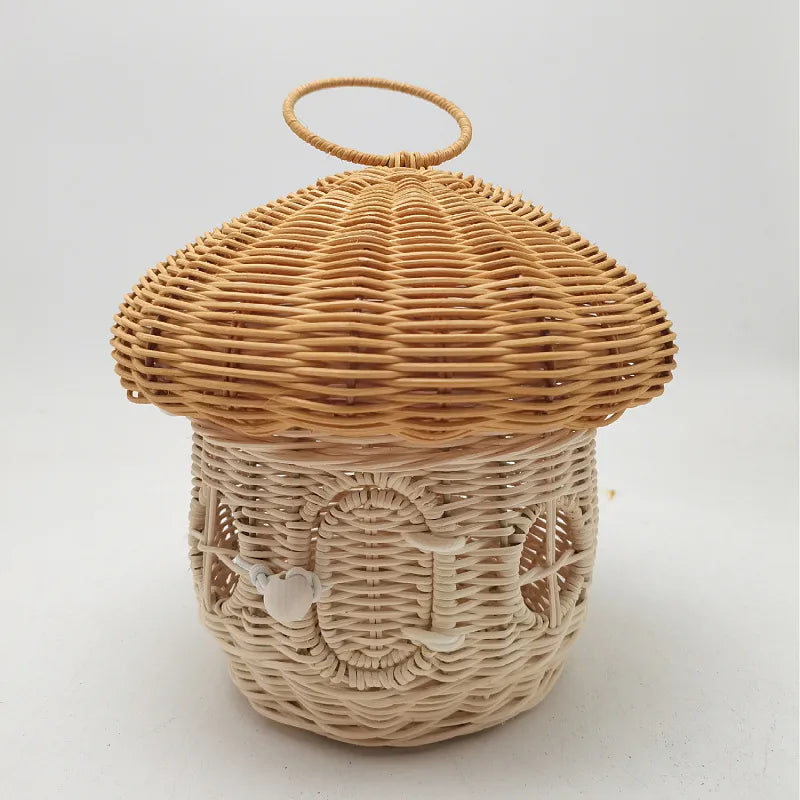 Woven Acorn Handbag Handmade Rattan Mushroom Storage Box Children's Toy Basket with Lid Storage Basket Photography Props