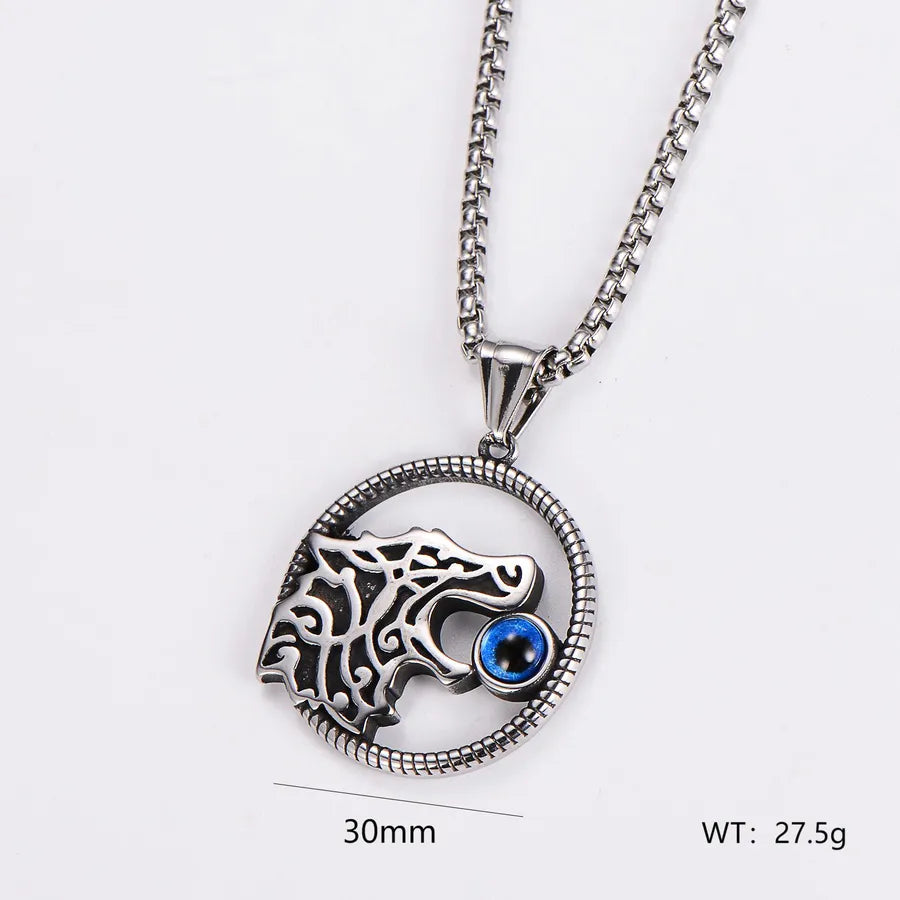 Wholesale Jewelry Retro Punk Round 304 Stainless Steel Pendant Necklace box chain