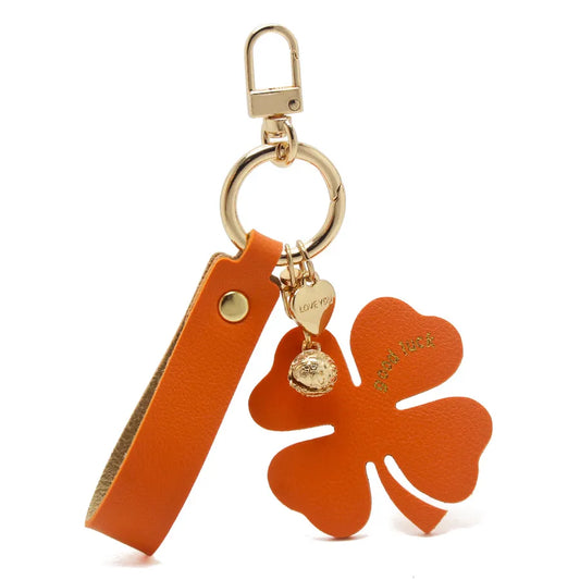 Lucky Four-Leaf Clover Car Leather Key Chain Pendant Internet Celebrity Valentine's Day Gift Four-Leaf Clover Bell Pendant