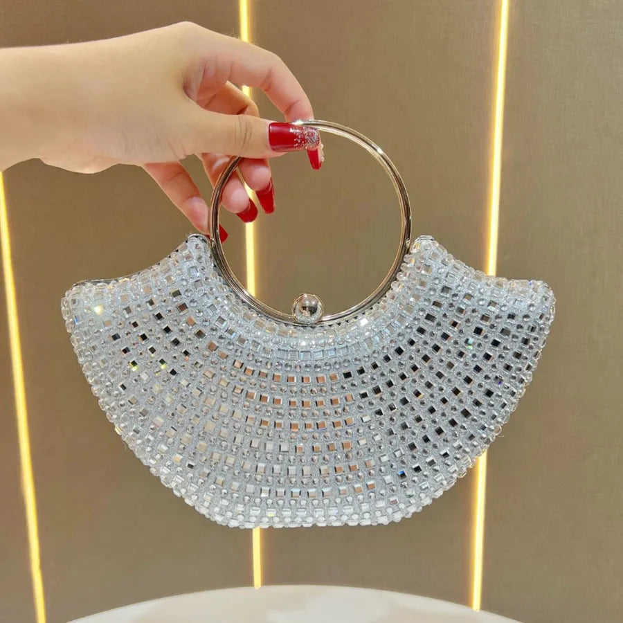 Fashionable Water Diamond Clutch Bag Women's Evening Dress Bag Handbag Elegant All-Match High-End Feeling Square Polyester