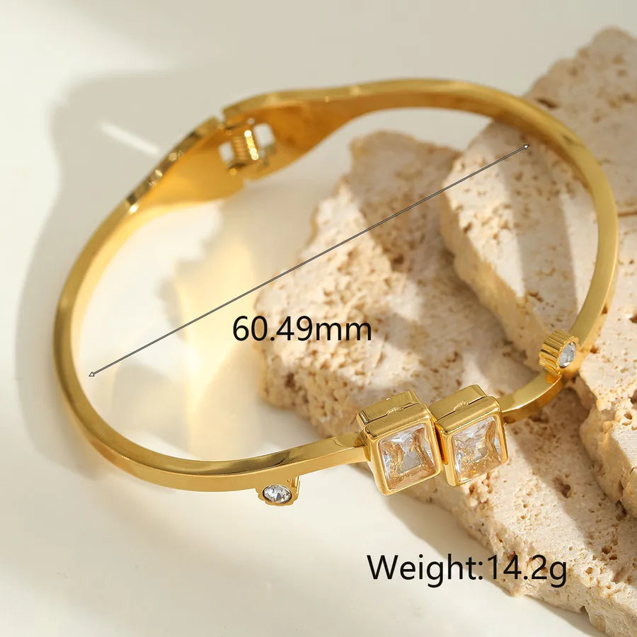 Elegant Glam Queen Geometric 304 Stainless Steel 18K Gold Plated Zircon Bangle In Bulk