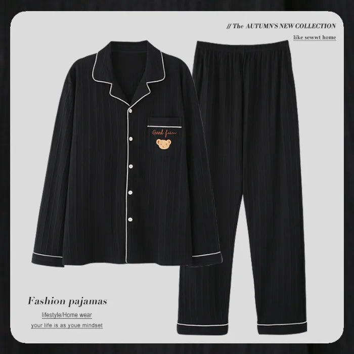 Spring Autumn Women's Long Sleeve Thin Casual Comfortable Home Clothes Set Polyester Milk Silk Medium Weight Sleepwear