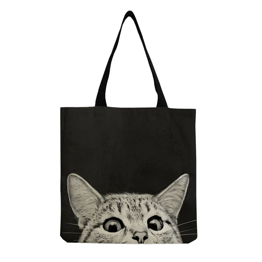 women's all seasons linen cat simple style square open canvas bag