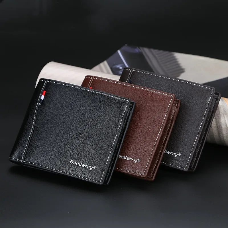 Men's Solid Color Pu Leather Flip Cover Long Wallets