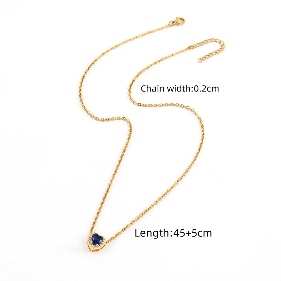 Wholesale Jewelry Elegant Simple Style Classic Style Heart Shape 201 Stainless Steel Copper Artificial Crystal Inlay cable chain Pendant Necklace