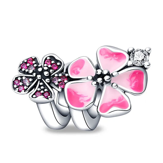 1 Piece 11.6*21.7mm Diameter 10.8mm Diameter 12.2mm Hole 4~4.9mm Copper Zircon Silver Plated Heart Shape Flower Polished Beads