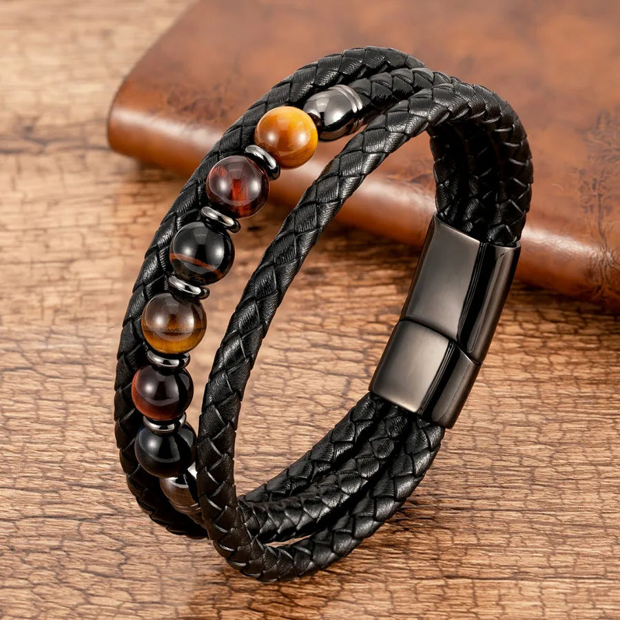 handmade round natural stone tiger eye beaded men's bracelets