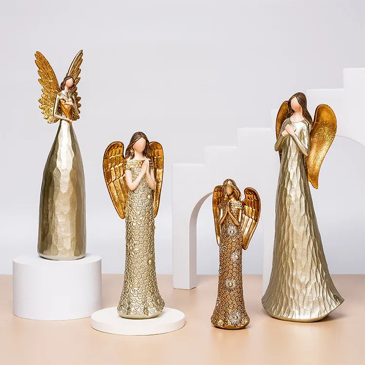 fashion gorgeous golden heart-hugging angel statue ornaments resin crafts