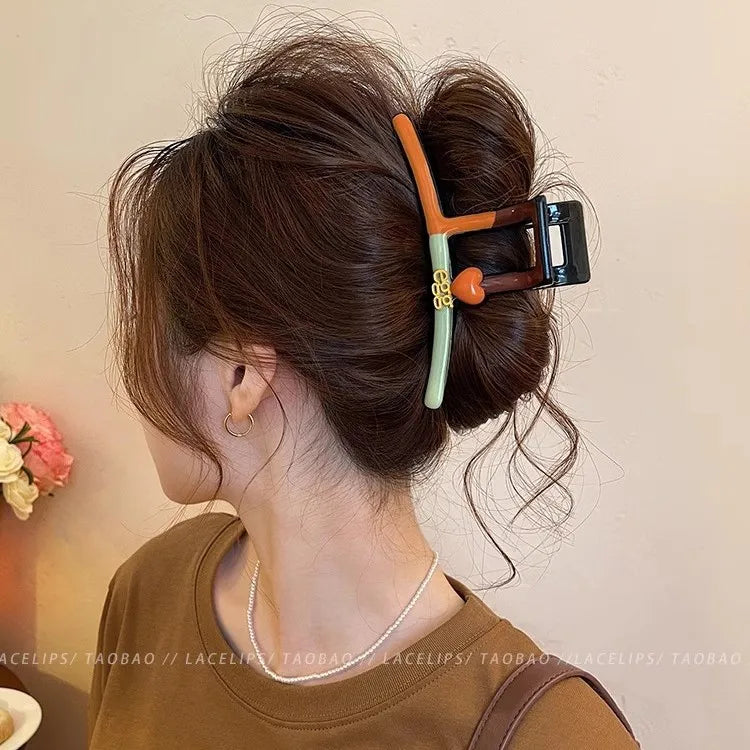 New Style Large Letter Color Block Hair Clip Women's Elegant Shark Tail Hair Clip Sweet Headwear Accessory For Women