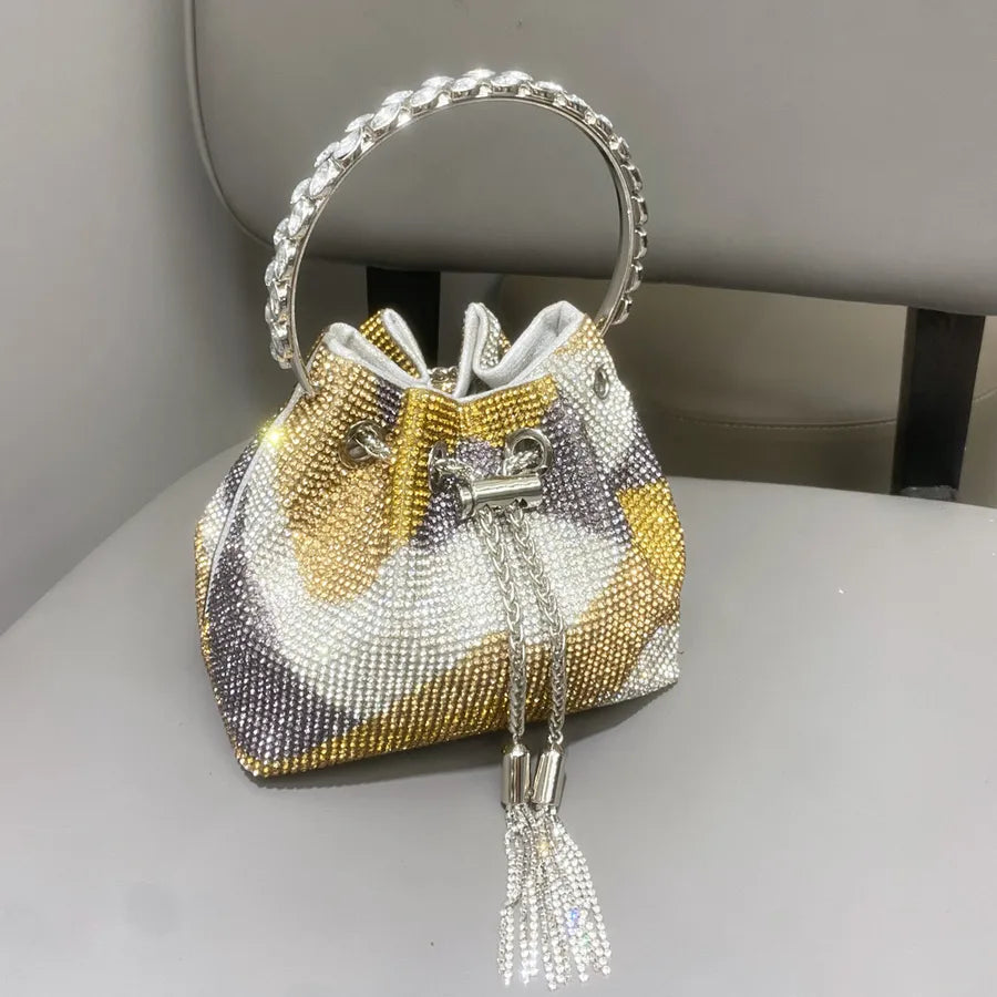 Women's Medium Polyester Color Block Elegant Bucket String Bucket Bag