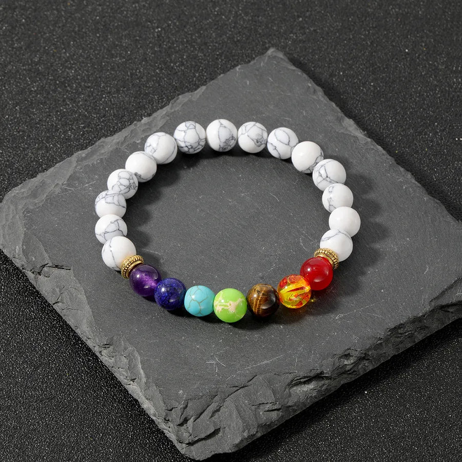Factory direct supply colorful natural stone yoga bracelet lava volcanic stone woven elastic bracelet  hot sale
