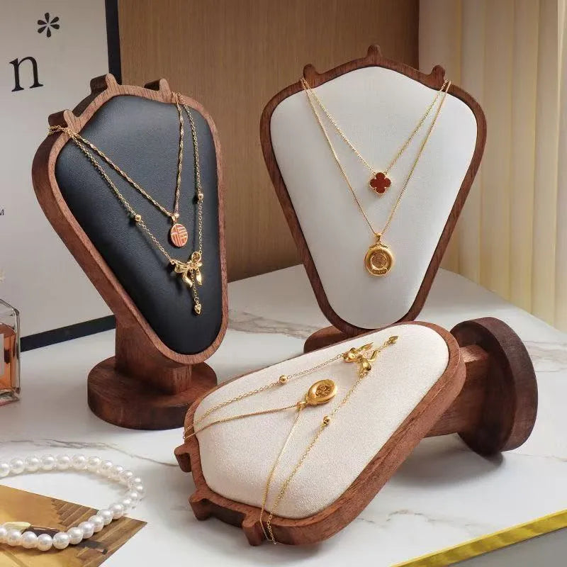 Walnut Texture Necklace Display Stand Mannequin Jewelry Showcase Window Display Props Luxury Wooden Real Material Exhibits