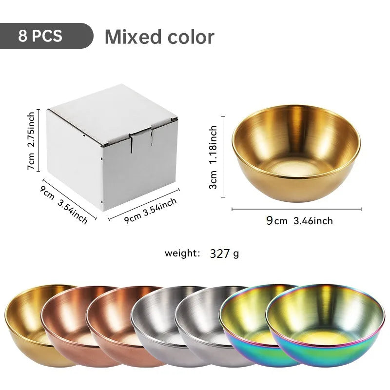 Large Stainless Steel Plate Golden Sauce Seasoning Plate 8-piece Set Household Restaurant Soy Sauce Plate 4-piece Set Dipping Sauce Plate