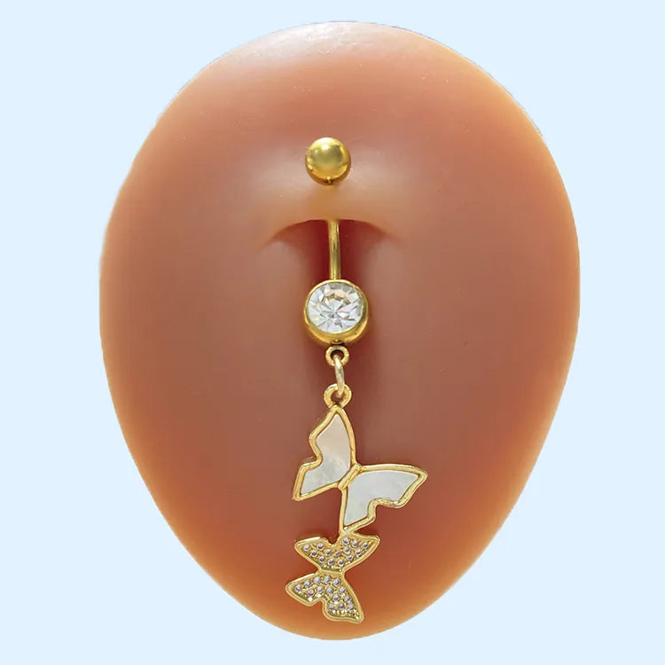 elegant cute classic style animal butterfly snowflake stainless steel alloy rhinestone inlay zircon white gold plated belly ring