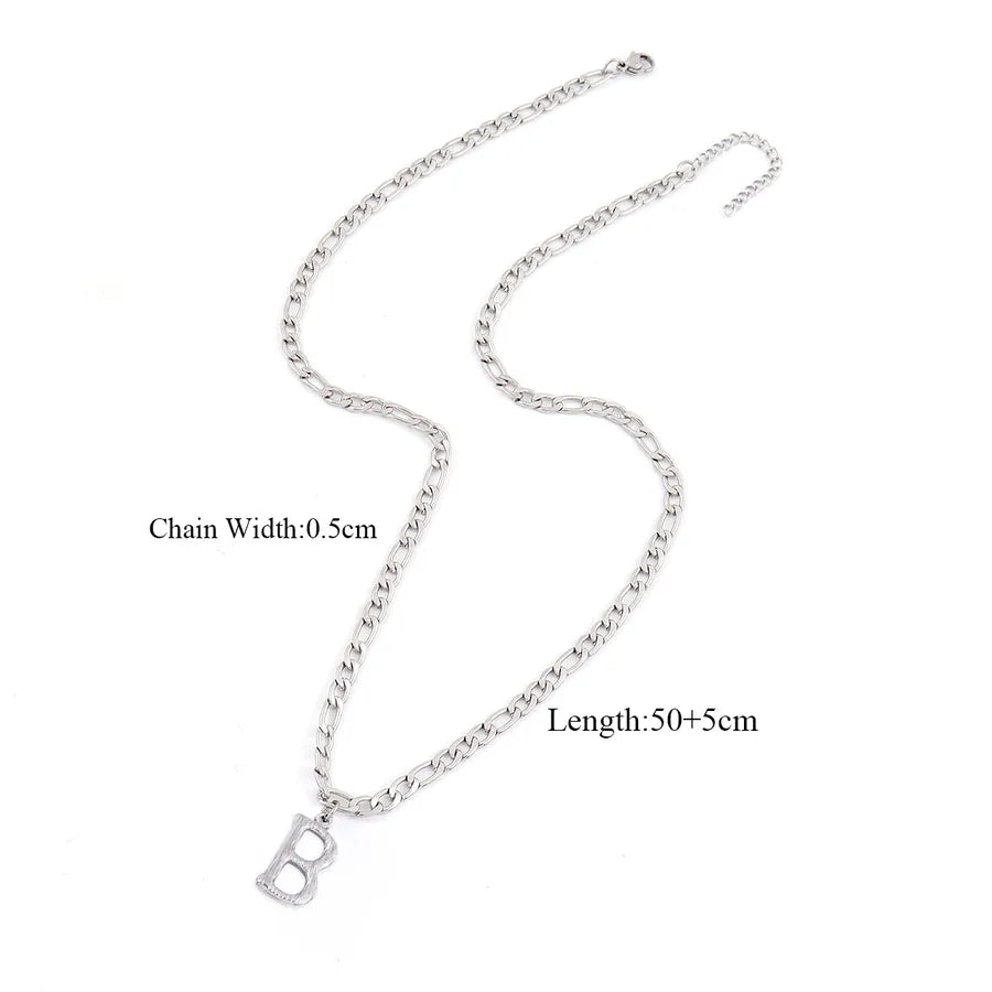 Wholesale Jewelry Retro Simple Style Letter 201 Stainless Steel 304 Stainless Steel Pendant Necklace figaro chain
