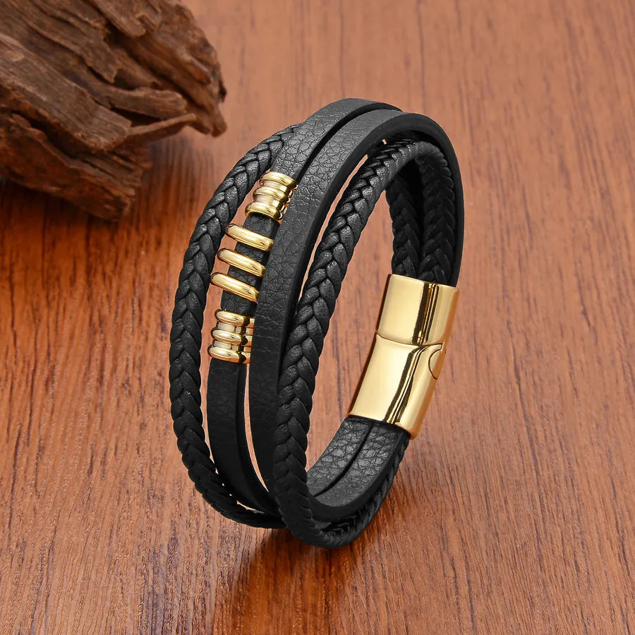 Rock Punk Geometric Leather rope Metal Men's Bracelets
