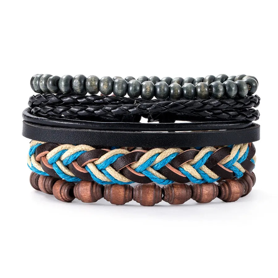 retro geometric pu leather knitting unisex bracelets