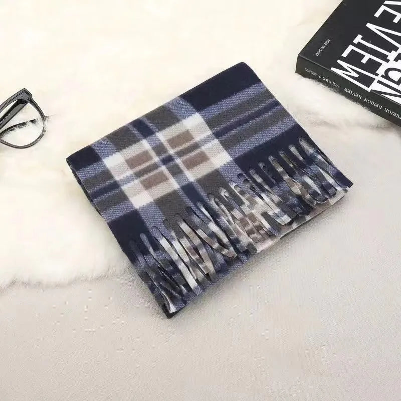 women's fashion plaid double-sided velvet tassel winter scarves