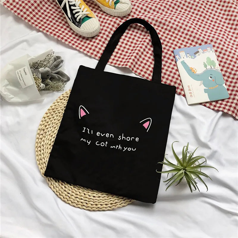 Women's Cute Basic Animal Letter Fruit Canvas Shopping bags