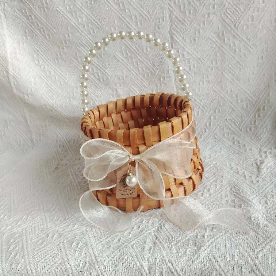 Pastoral Bow Knot Wood Storage Basket