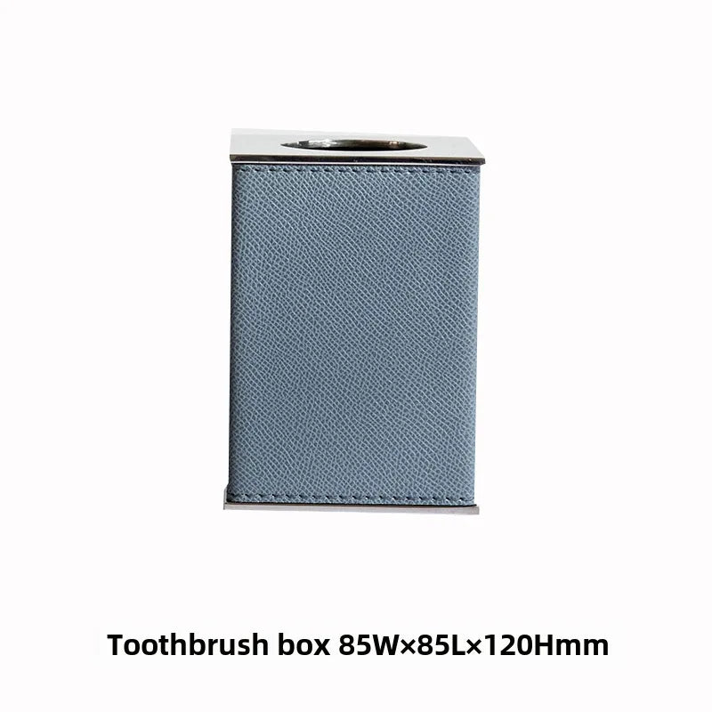 Modern European-style Home Furnishing Soft Matching Set Stainless Steel Leather Soap Dispenser Toothbrush Box Bathroom Four-piece Set Ornaments