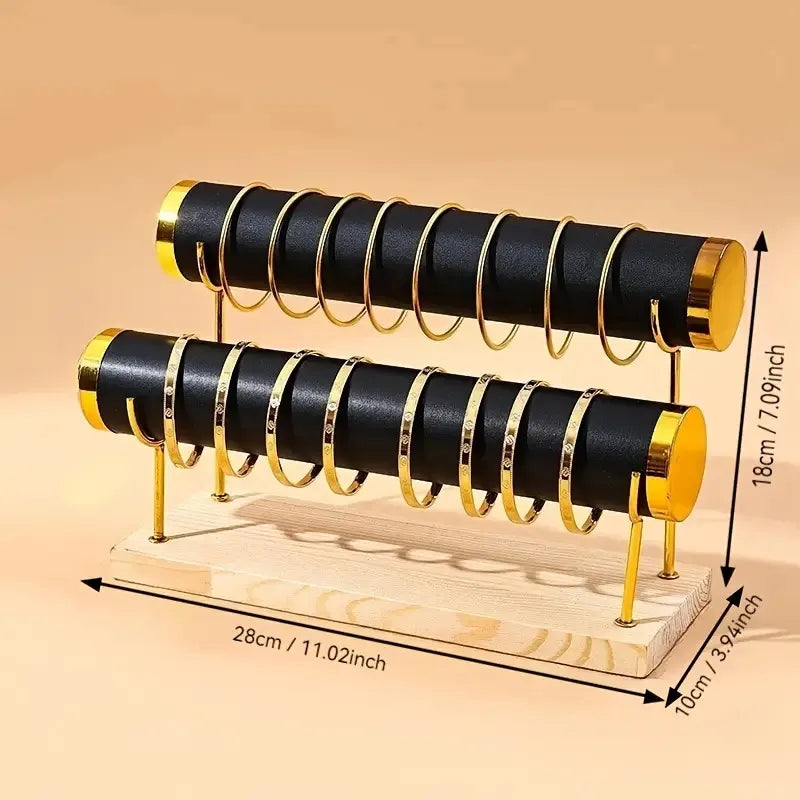 High-End Gold Jewelry Display Stand Bracelet Watch Storage Rack Elegant New Design Solid Wood Accessory Showcasing Holder