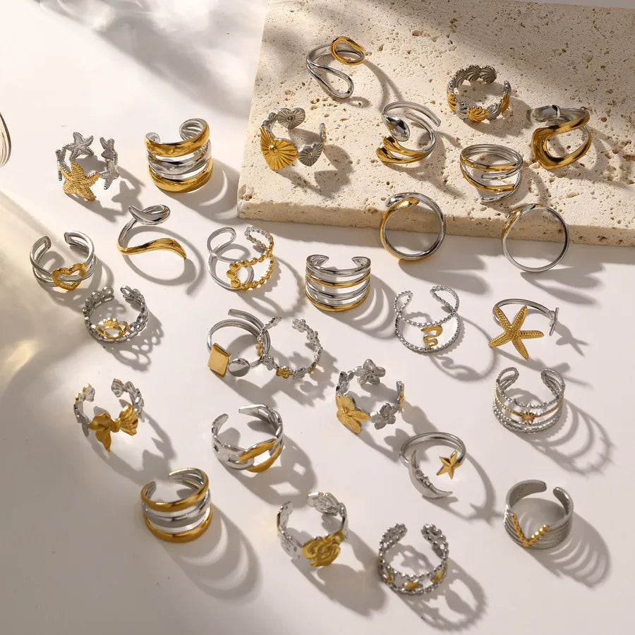 Wholesale Jewelry Casual Starfish Heart Shape Flower 304 Stainless Steel Open Rings