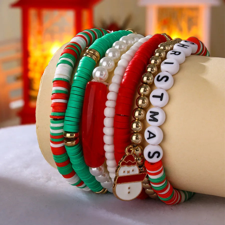 Sweet Letter Snowman soft clay Beaded Bracelets Christmas Wholesale