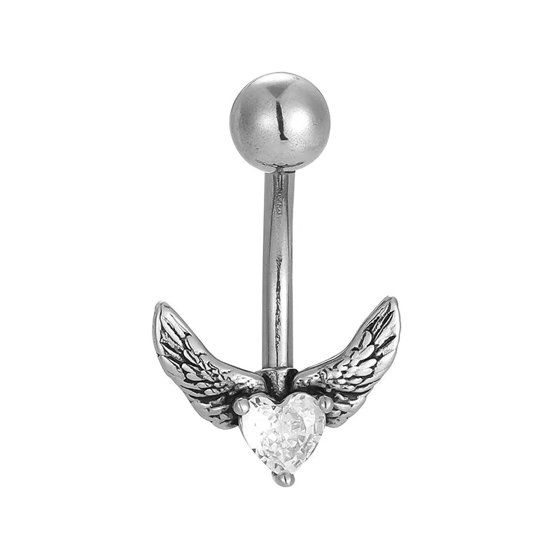 1 Piece Belly Rings Hip-Hop Punk Commute Heart Shape Spider Skull 316L Stainless Steel  Polishing Zircon