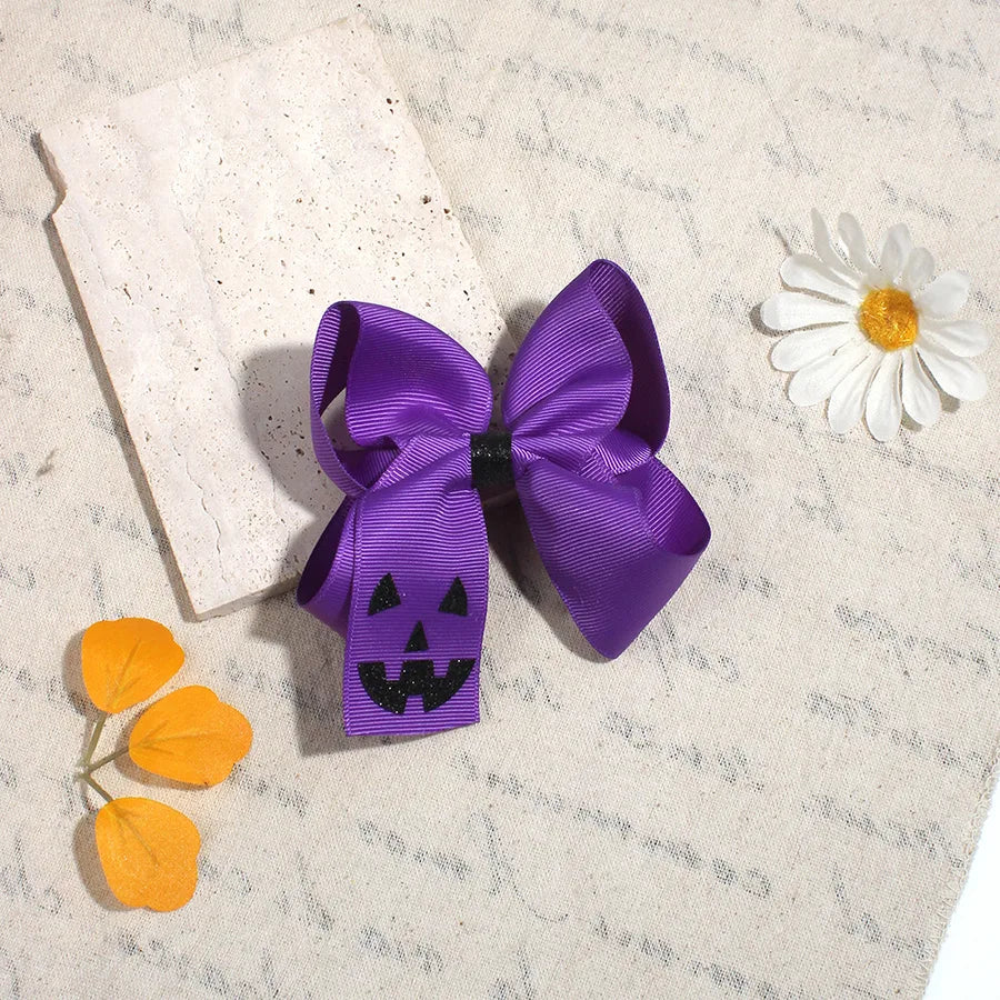 Halloween Devil Face Bow Knot Children's Hair Clip Girls Funny Hair Accessories Popular Design Fabric Hair Decorations