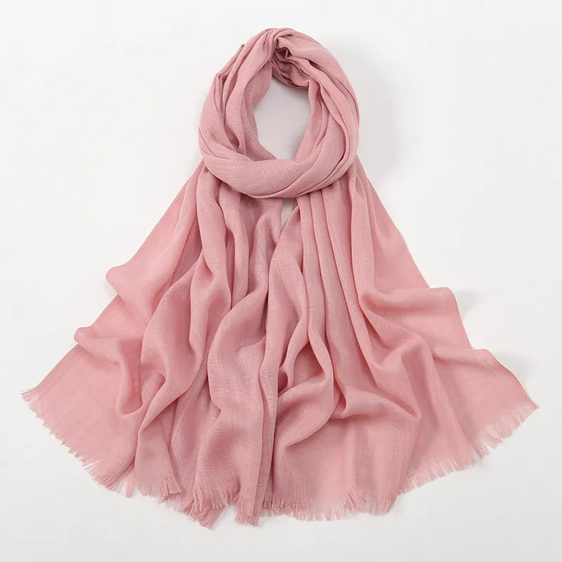 Unisex Simple Style Solid Color Slub Cotton Tassel Scarf