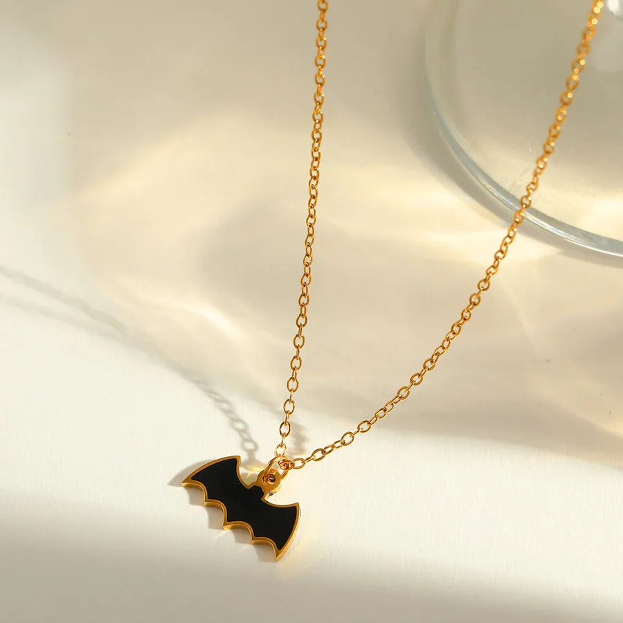 Gold Plated Stainless Steel Halloween Series Drop Oil Pumpkin Face Pendant Necklace Funny Skeleton Head Spider Design Jewelry