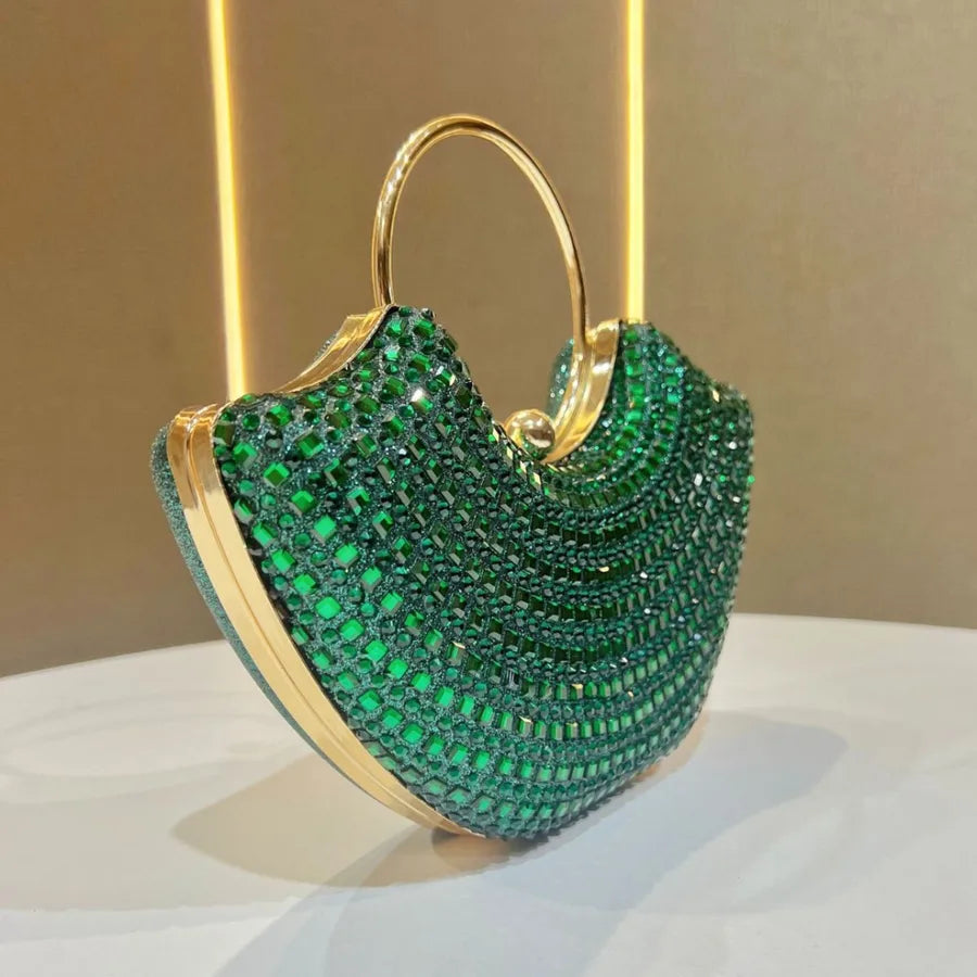 Fashionable Water Diamond Clutch Bag Women's Evening Dress Bag Handbag Elegant All-Match High-End Feeling Square Polyester