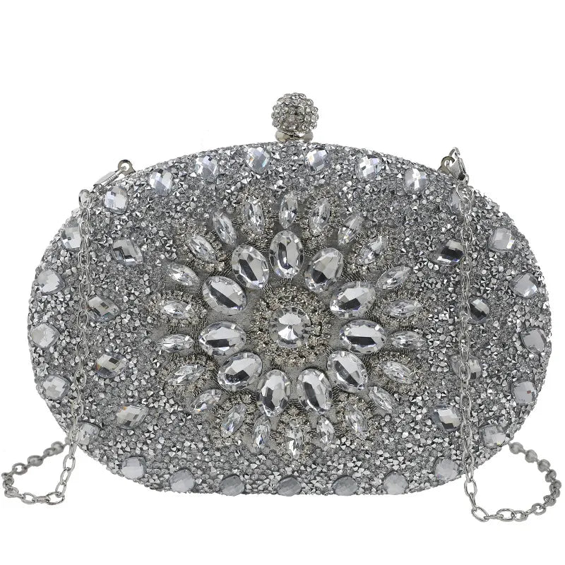 women's all seasons rhinestone flower classic style oval open evening bag