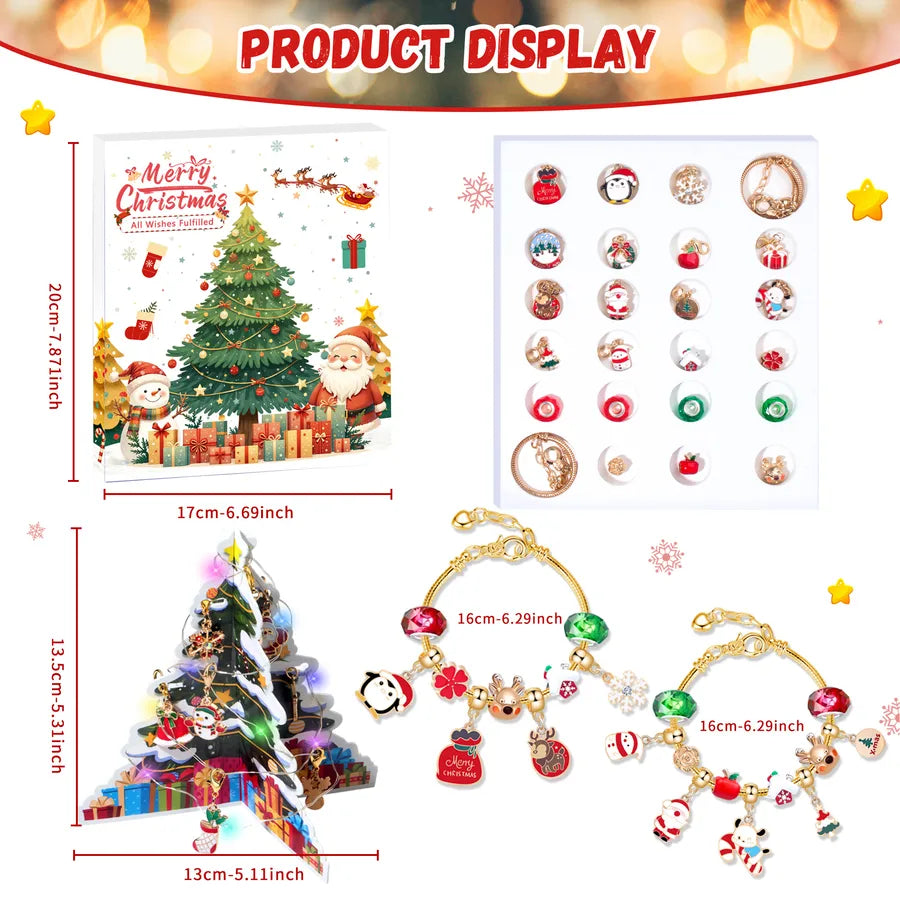Christmas Arrival Day Countdown Calendar 24 Cells DIY Cartoon Deer Children's Bracelets Zinc Alloy Christmas Theme Handmade