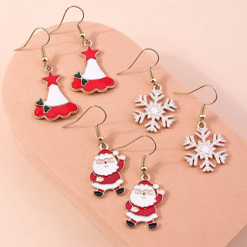 fashion christmas tree santa claus snowman alloy plating inlay rhinestones women's drop earrings 1 set