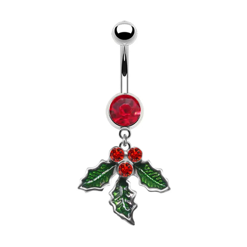 1 Piece Belly Rings Simple Style Christmas Tree Snowflake Stainless Steel Copper Plating Inlay Rhinestones