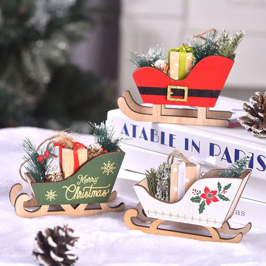 Wooden Christmas Sleigh Decoration Tree Decorations Christmas Atmosphere Sleigh Pendant Christmas Decorations Holiday Ornaments