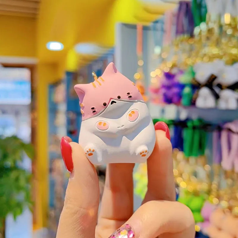 Adorable Resin Fat Cat Keychain Women's Cute Mobile Phone Lanyard Bag Hanging Doll Christmas Valentine's Day New Year Gift
