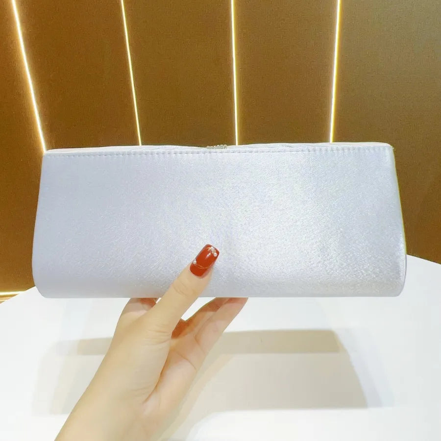 New Fashionable  Folded Evening Bag Surface Satin Handheld Diamond Encrusted Women's Crossbody Bag