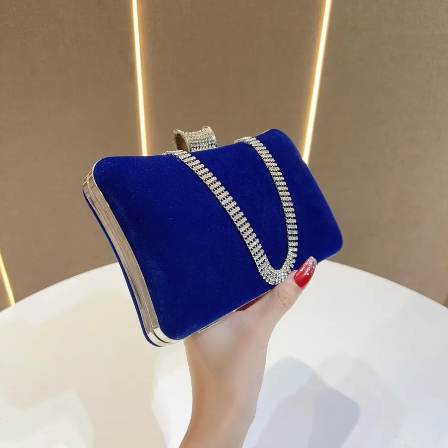 Velvet Evening Bag Handbag Small Fragrance Style Fashion Single Shoulder Women's Bag For Banquet Party Diamond Embellished
