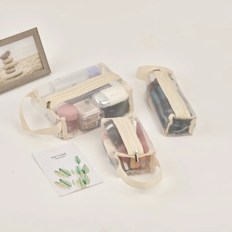 Travel Storage Three-piece Cosmetics Storage Bag Portable Travel Bag Mesh Storage Bag Folding Washable Coin Purse