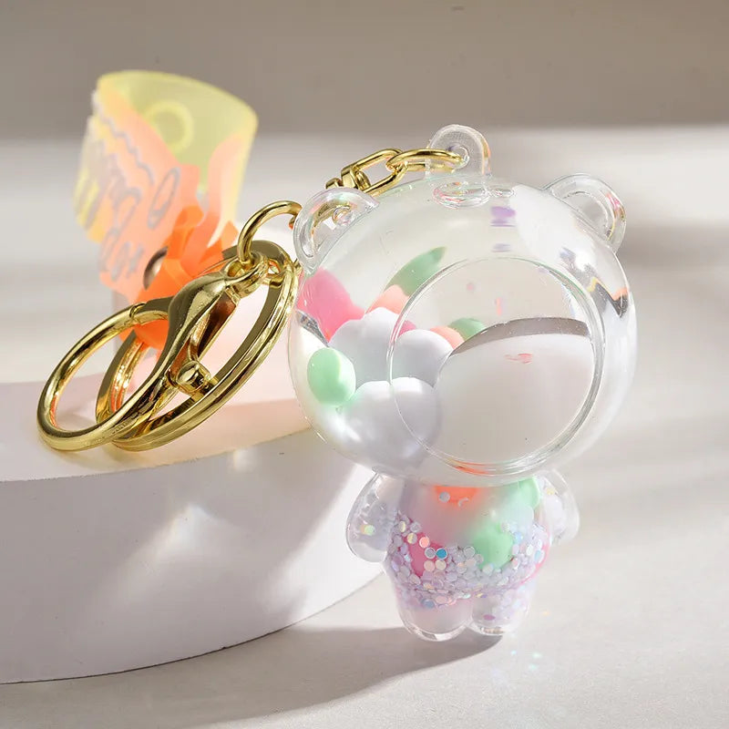 liquid oil keychain wholesale cars and bags ornaments cute quicksand bear couple key chain accessories small pendant