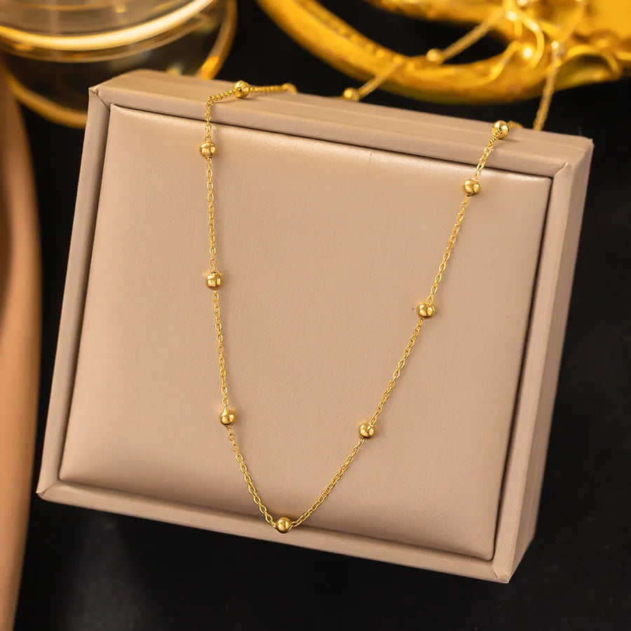 Wholesale Jewelry Elegant Sweet Geometric Heart Shape 304 Stainless Steel Round Plating ball chain cable chain Bracelets Necklace