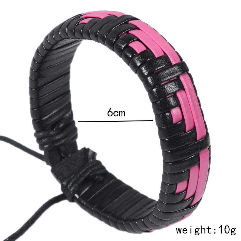 hip-hop color block pu leather knitting men's wristband