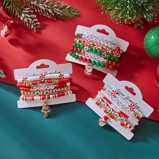 Christmas Combination Bracelets Versatile Soft Clay Santa Claus Bracelet Set  Style Alloy And Clay Deer And Snowflake Design For Women